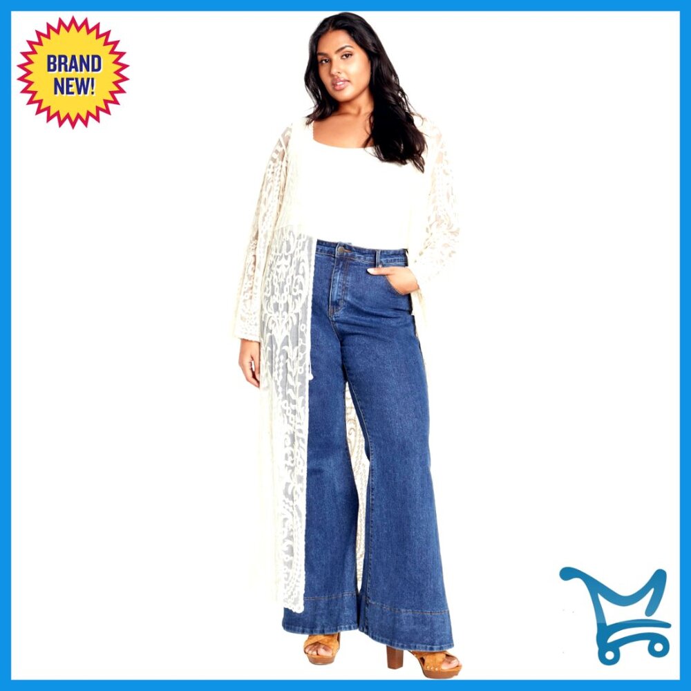Plus Size Cotton Duster Cardigan With Bell Sleeves And Tie Front